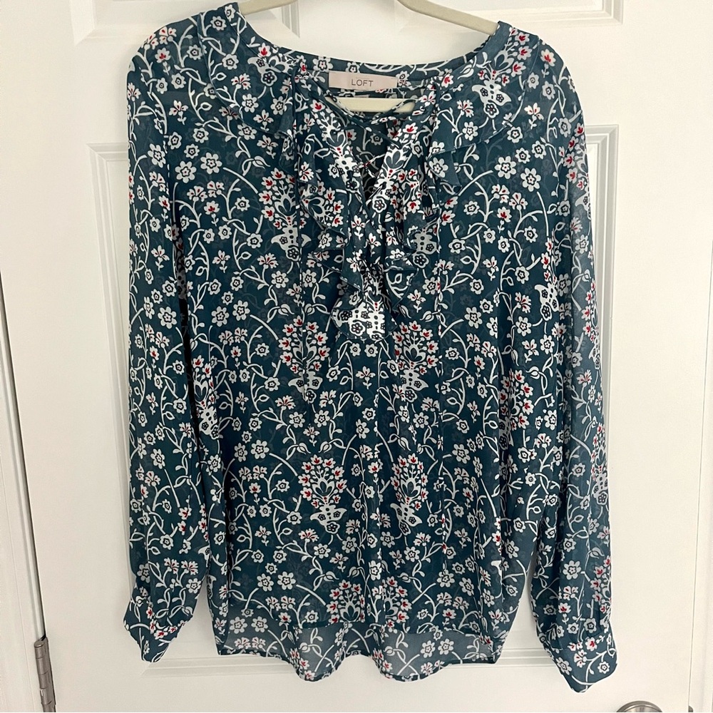 Blue with red and white flowers blouse from LOFT